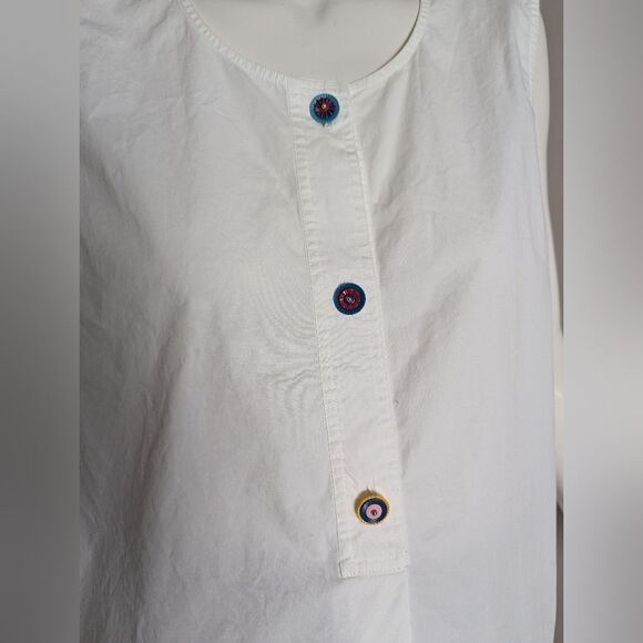 Tory Burch Women’s White Trapeze Top Size 14 – Sleeveless, Colorful Buttons, - Picture 3 of 9